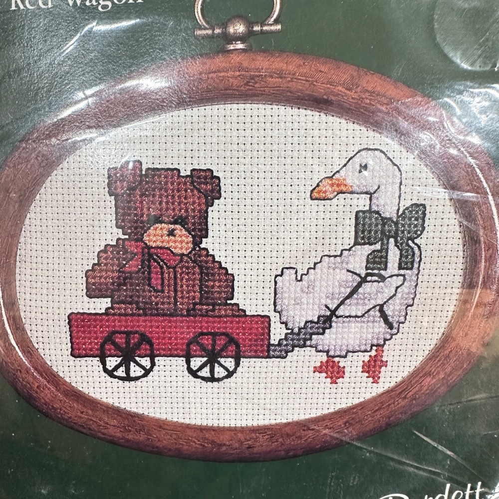VTG Dale Burdett Cross Stitch Kit Green NEW Teddy and Red Wagon CCK143 1985‎ - Picture 4 of 4